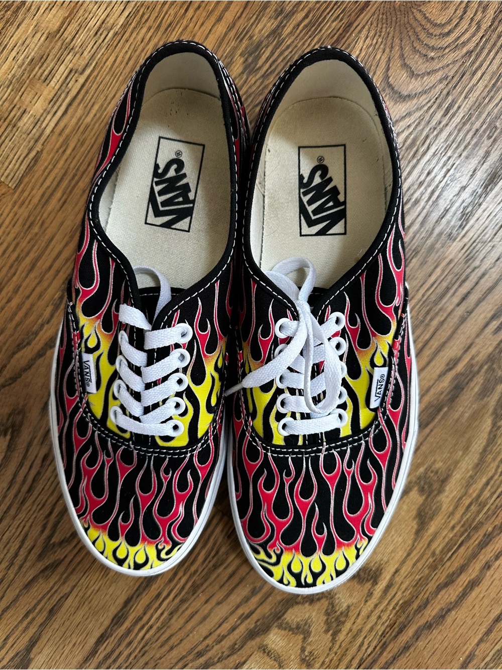 ⭐️BRAND NEW⭐️ Vans Black Canvas Sneakers with Red and Yellow Flame Print - Picture 2 of 5